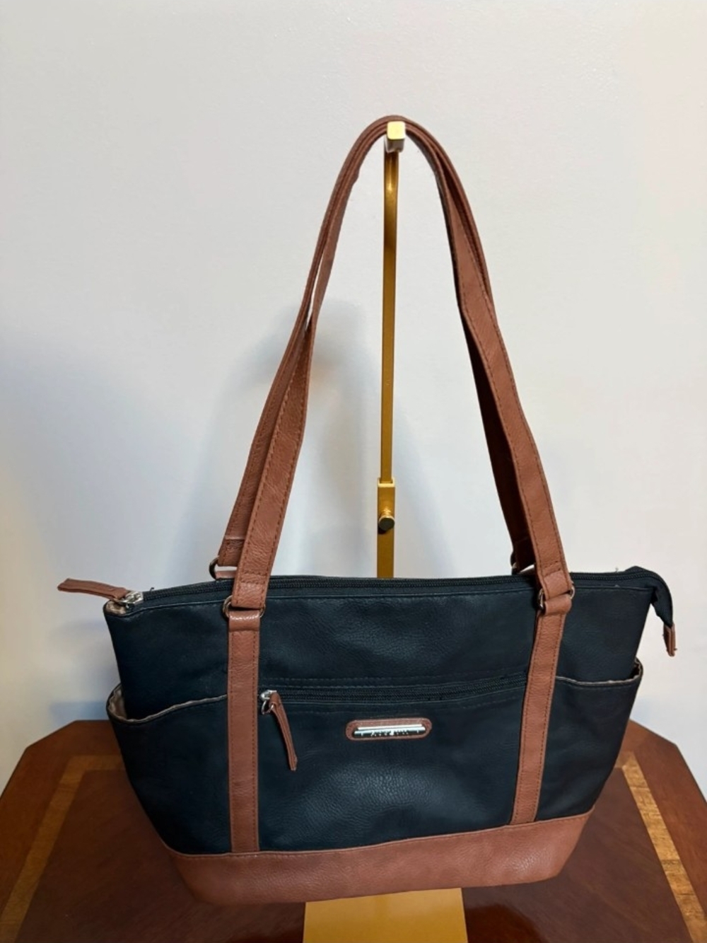 Rosetti Black & Brown Tote Bag with Dual Straps